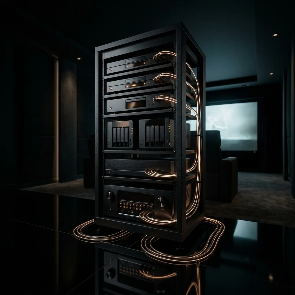 AV equipment rack stage background